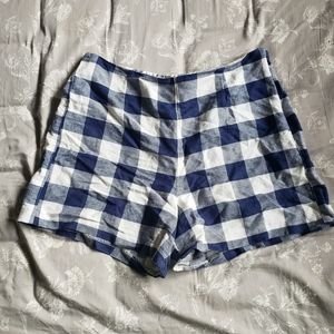 High Waisted Vintage-Inspired Navy and White Gingham Check Plaid Shorts